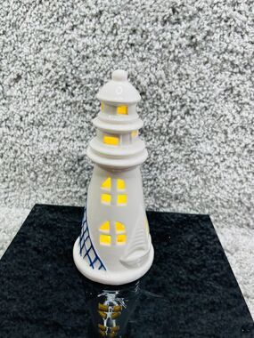 Ceramic Porcelain Lighthouse Light Up White Figurine Nautical Home Decoration
